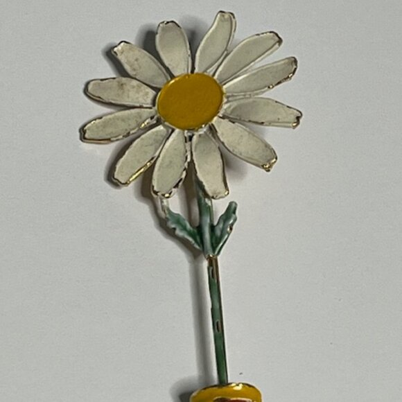 VTG Hand Painted Daisy Flower in Pot Brooch Metal Enamel Pin 1.5"x3.25" - Picture 2 of 14